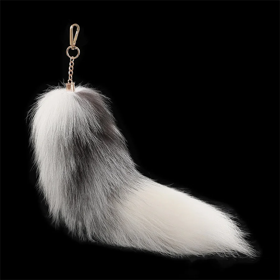 2024 Nowa moda Brelok do kluczy z futra lisa Wolf Tail Fur Tassel Bag Tag Czarno-brązowy brelok do kluczy Pompom Holder Strap Chain Gift