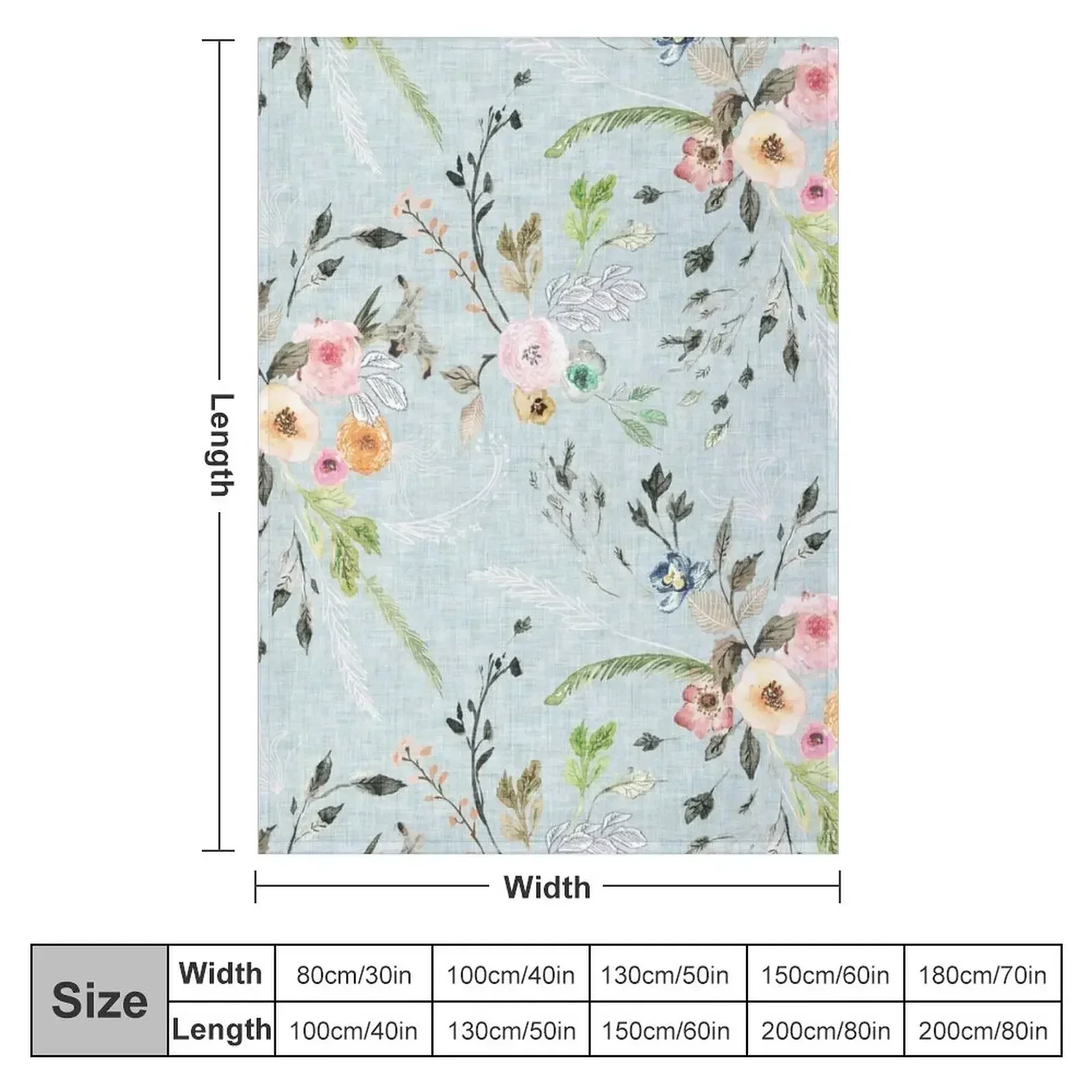 La Boheme Sky Blue Floral Throw Blanket Polar decorative Comforter Luxury Brand Blankets