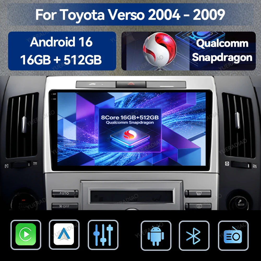 Android 16 Car Radio For Toyota Corolla Verso 2004 - 2016 GPS NAVI Head Unit Qualcomm BT Multimedia Video Player 4G LTE 5G WIFI