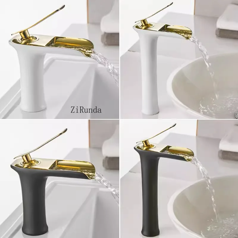 الشمال شلال جميع النحاس الساخن والبارد حوض غسيل الوجه صنبور ثقب واحد حوض غسيل الذهب الأبيض العتيقة صنبور #5