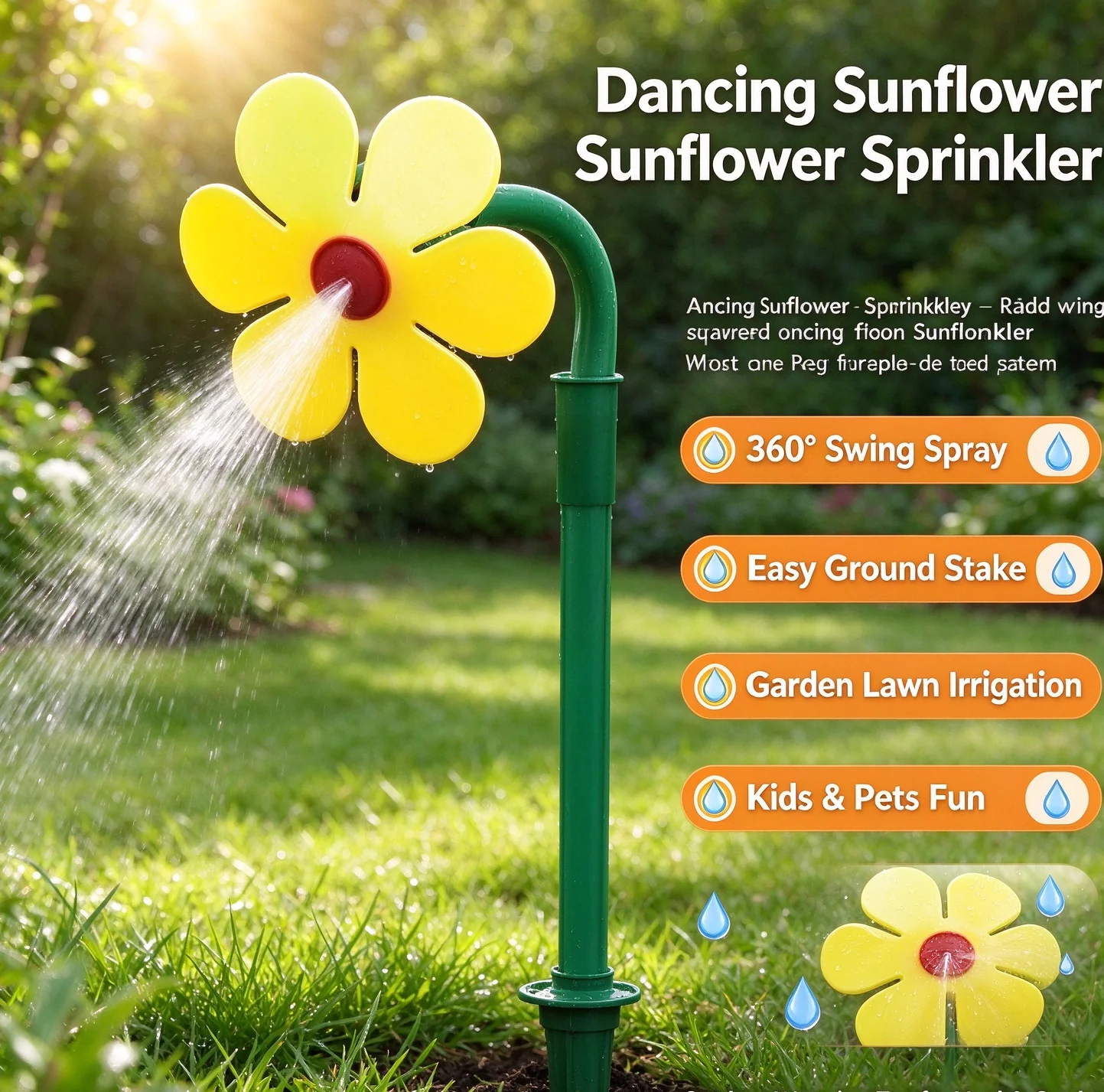 Dancing Sunflower Sprinkler Crazy Daisy Garden Water Sprinkler 360° Swing Lawn Irrigation Ground Stake Watering Tool for Yard