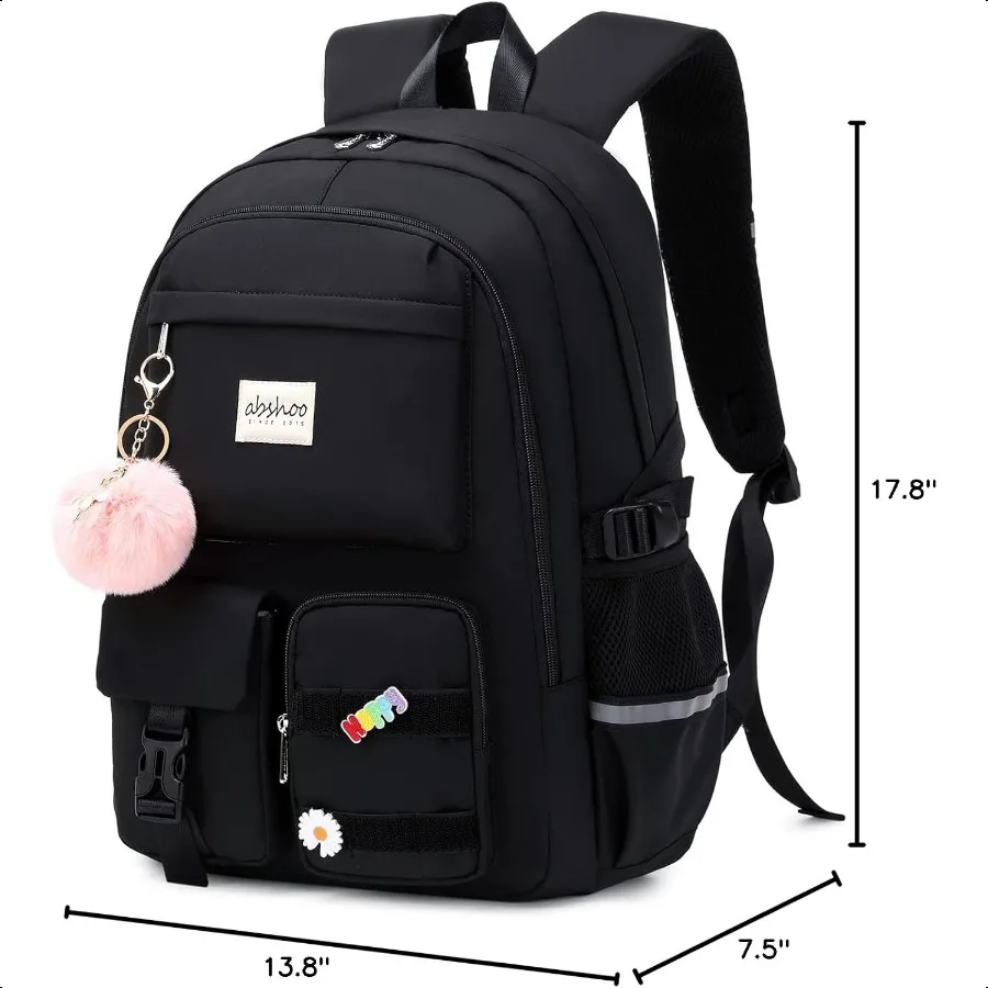 Grand sac à dos pour ordinateur portable étudiant pour femmes adolescentes noir