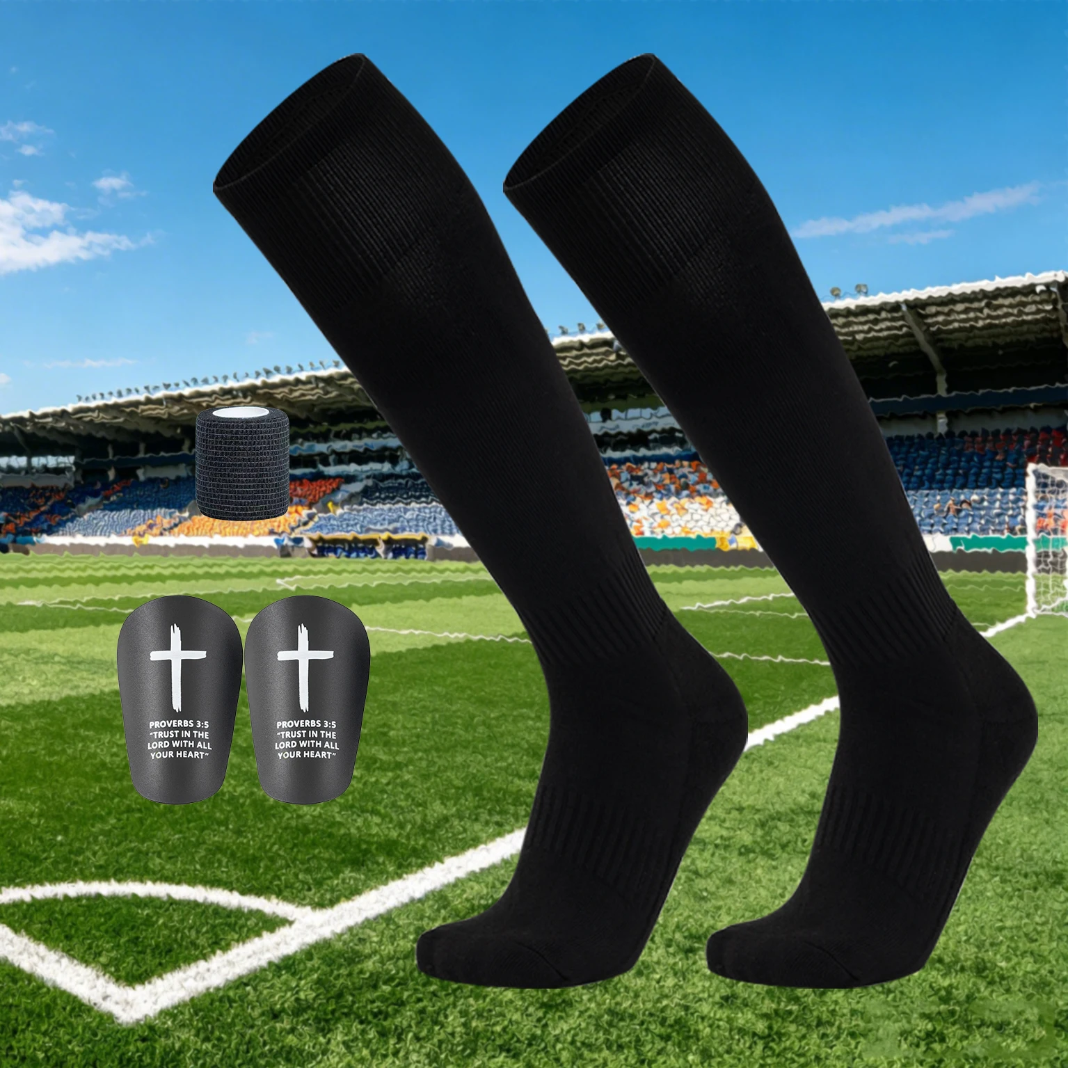 3-piece set for adult thickened short-tube socks leg guard plate strap set for men and women dispensing anti-slip god socks