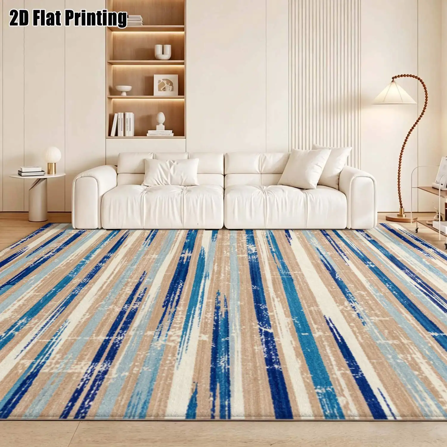1Pc 2D Printed Blue-Brown Gradient Striped Carpet Modern Simple, Nordic Style, Multi-Size, Machine Washable, for Entrance, Dining, Foyer, Study, Living Room, Bedroom.