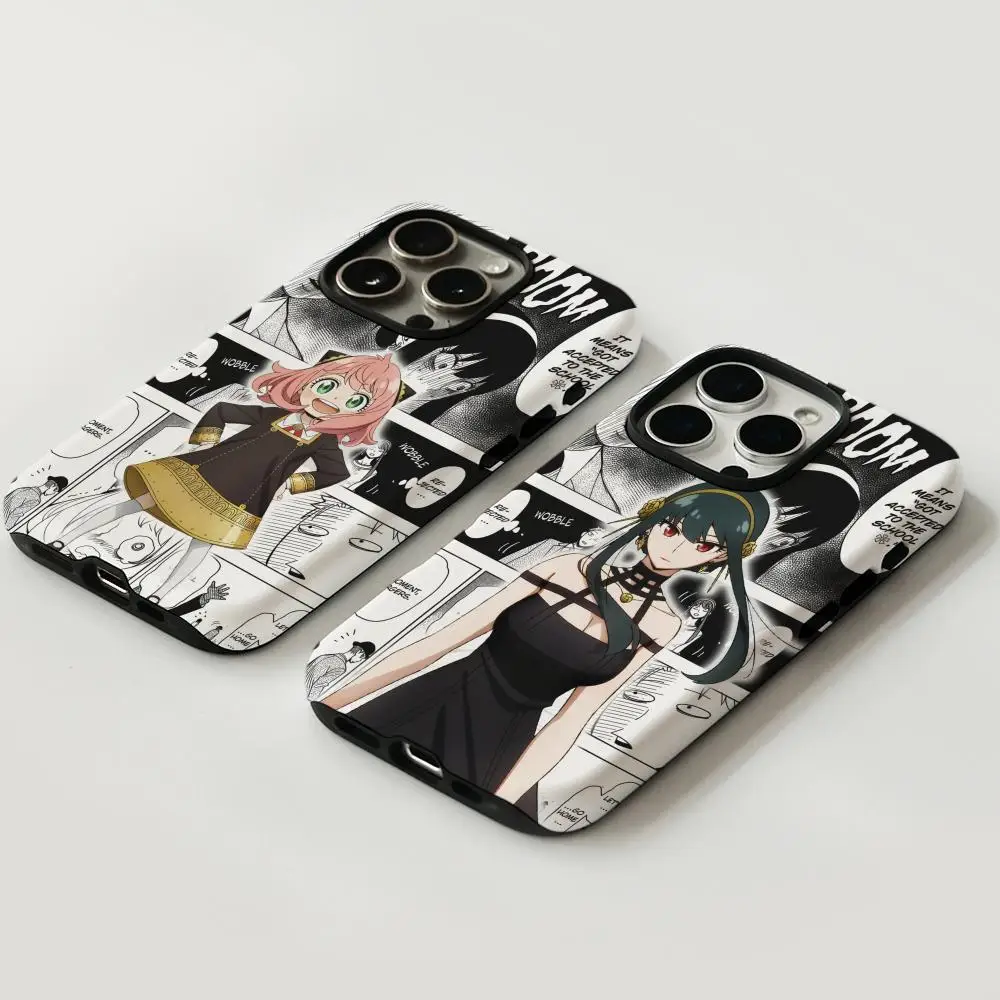 Anime Spy Family Handyhülle für iPhone 17, 16, 15, 14, 13, 12 Pro Max Plus, glänzende HD-Doppelschicht-Flüssigkeitshartschale