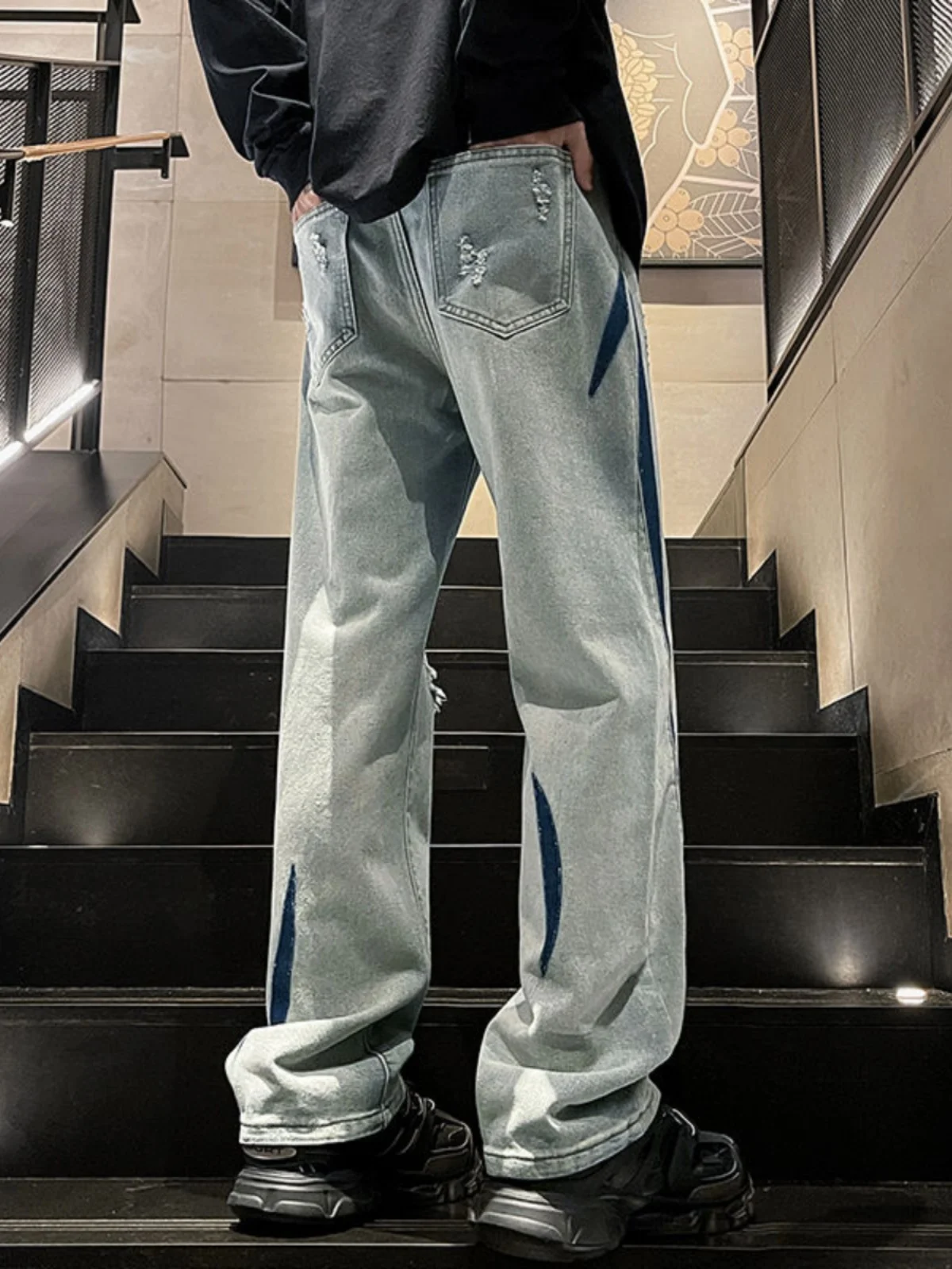 

Мужские джинсы больших размеров 300 Pou, прямые, свободные, в стиле American Vibe, с широкими штанинами, летние, прохладные, свободного кроя