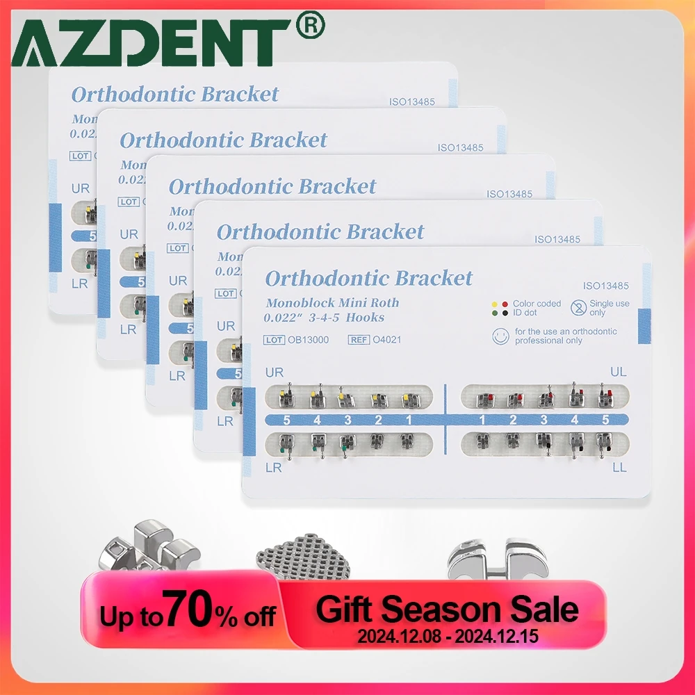 5 Sets AZDENT DENTAL Orthodontic Metal Brackets MIM Monoblock Mini Roth/MBT 0.022\