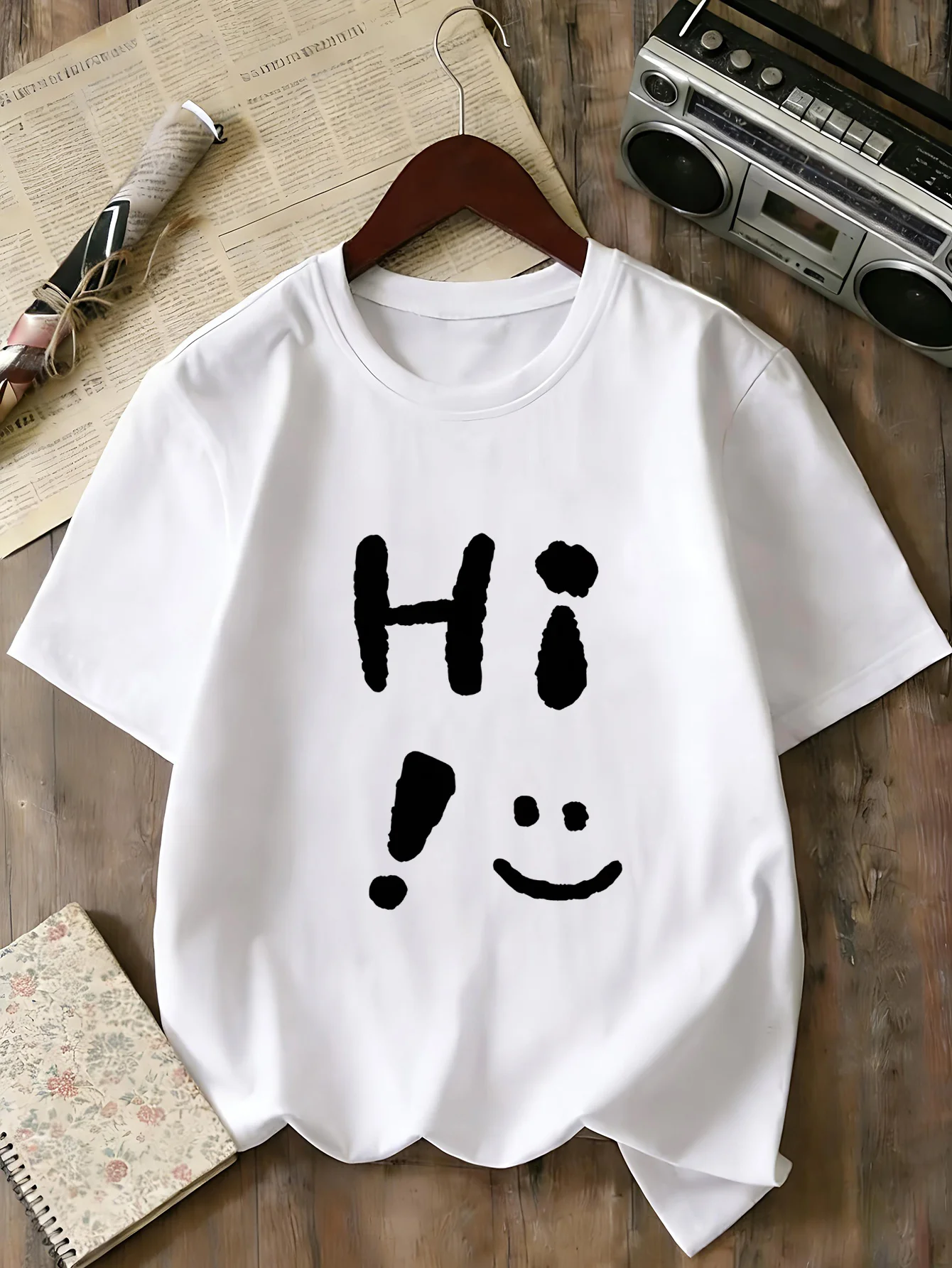 Kids Family Matching T Shirt Hi Text And Simple Smiley Face Print Short Sleeve Cotton Tops For Boys Girls Daily Casual Outfit