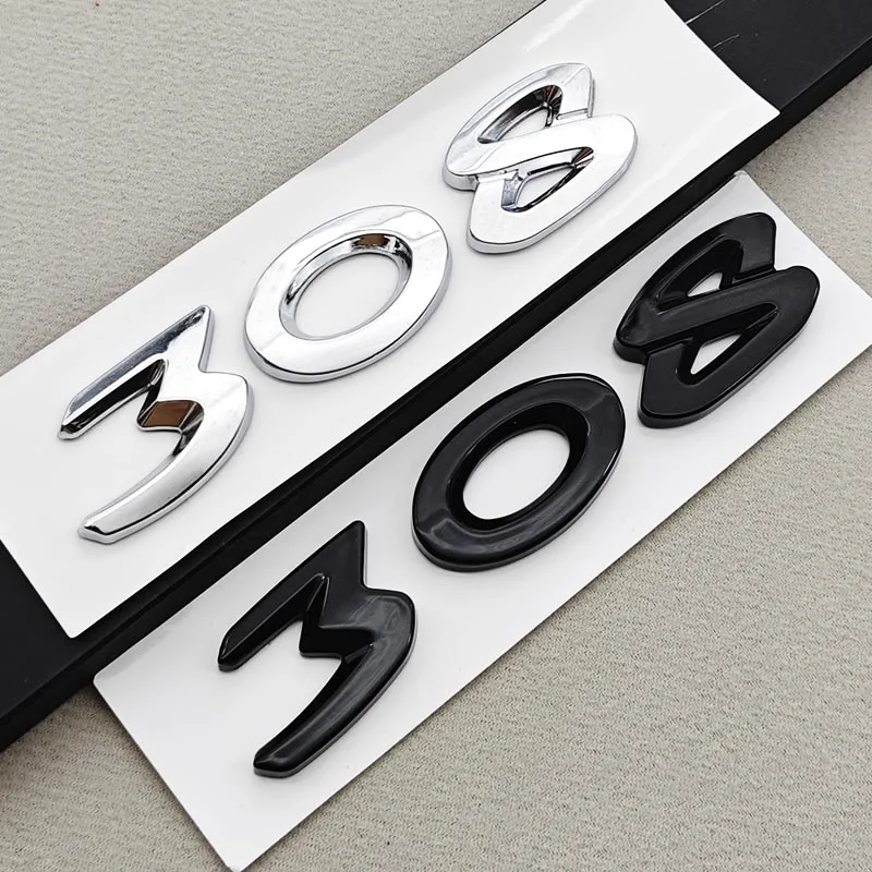 

New 3D ABS Chrome Black Car Letters Rear Trunk Badge Logo 308 Sticker Emblem For Peugeot 308 SW GT Line GTI T9 T7 P5 Accessories