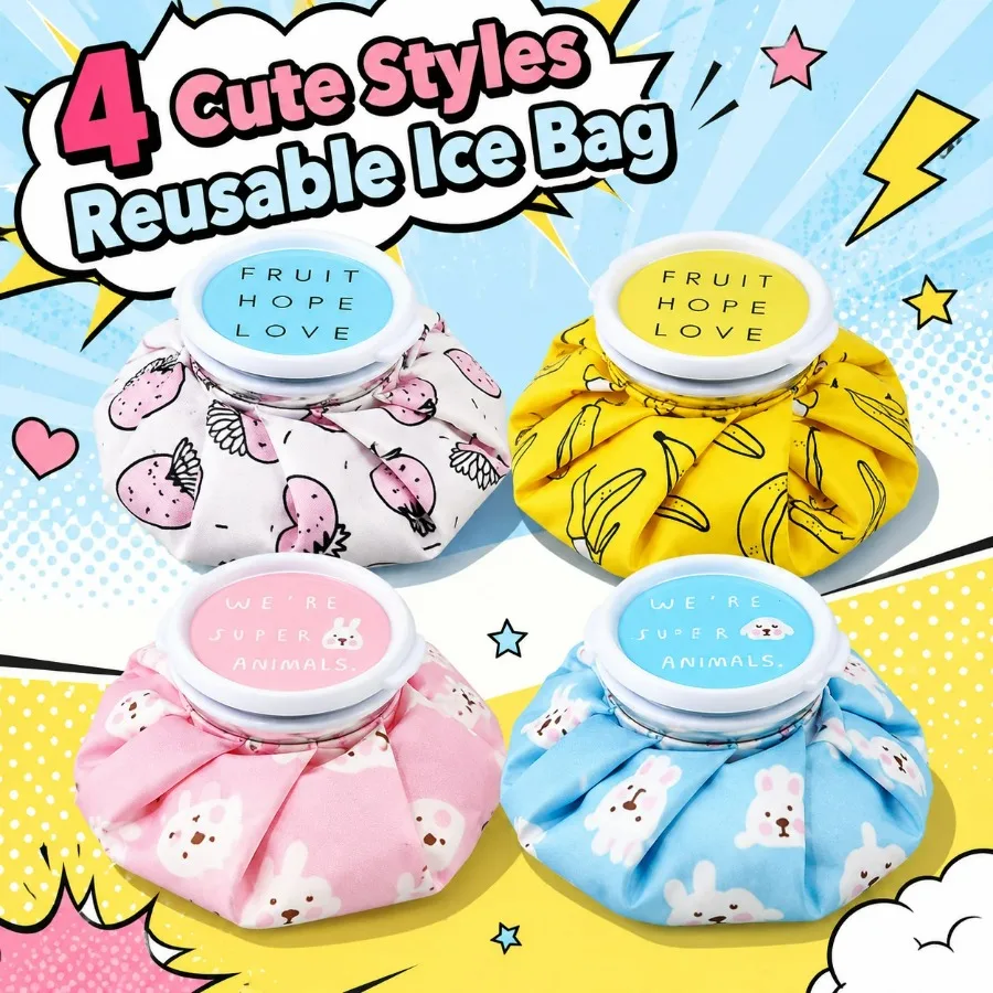 4 Styles Reusable Ice Pack, Cute Portable Cooling Bag, Leakproof Cold Water Pack for Home Outdoor Sports Travel, Essential Gift
