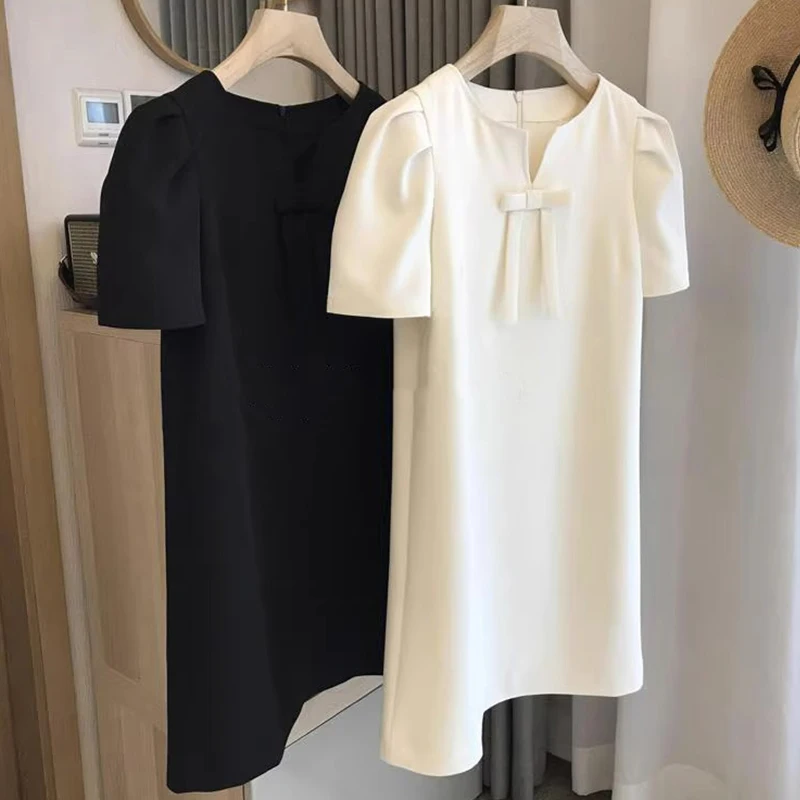 

Casual Knot Bubble ort Sve Dr Women Loose Belly Covering Slimming Straight Tube Skirt Korean Sle Commute