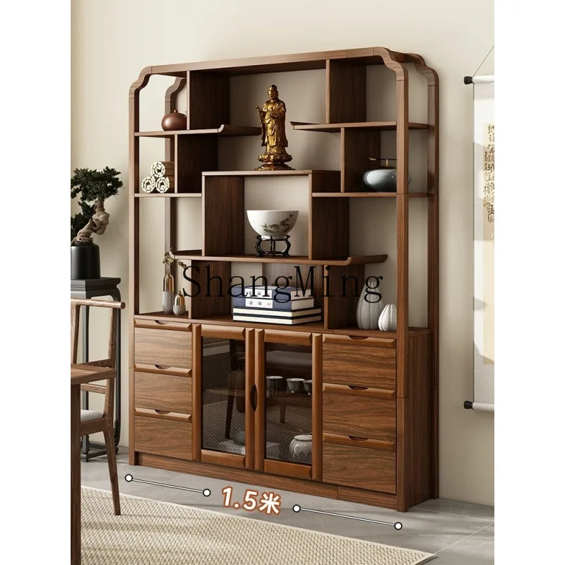 

ZYY New Chinese Solid Wood Bogu Frame Ebony Wood Ornament Bookshelf Tea Set Rack Storage Display Rack
