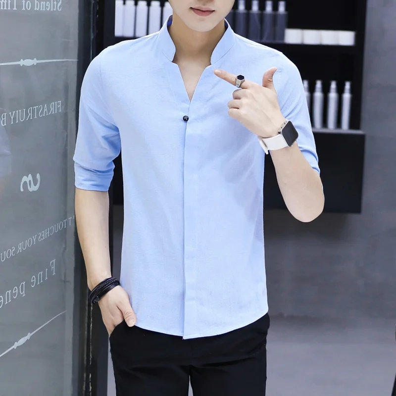 

Men's Summer New Sle Thin Cotton Linen Casual ort Sve irt f Sve Faionable Urban Fit Youth irt