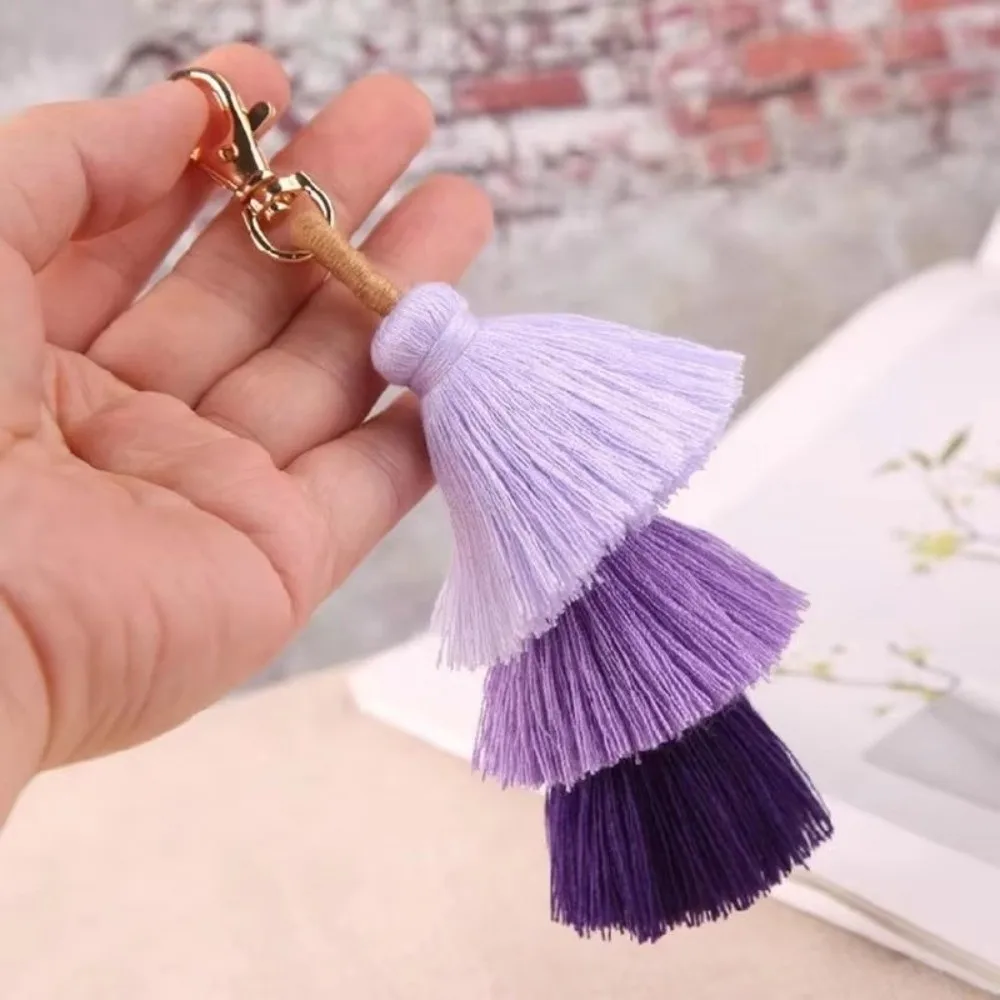 New Bohemian Tassel Keychain Multicolor Handmade Purse Charm Luxurious Triple Layer Decorative Pendant Bag Accessories