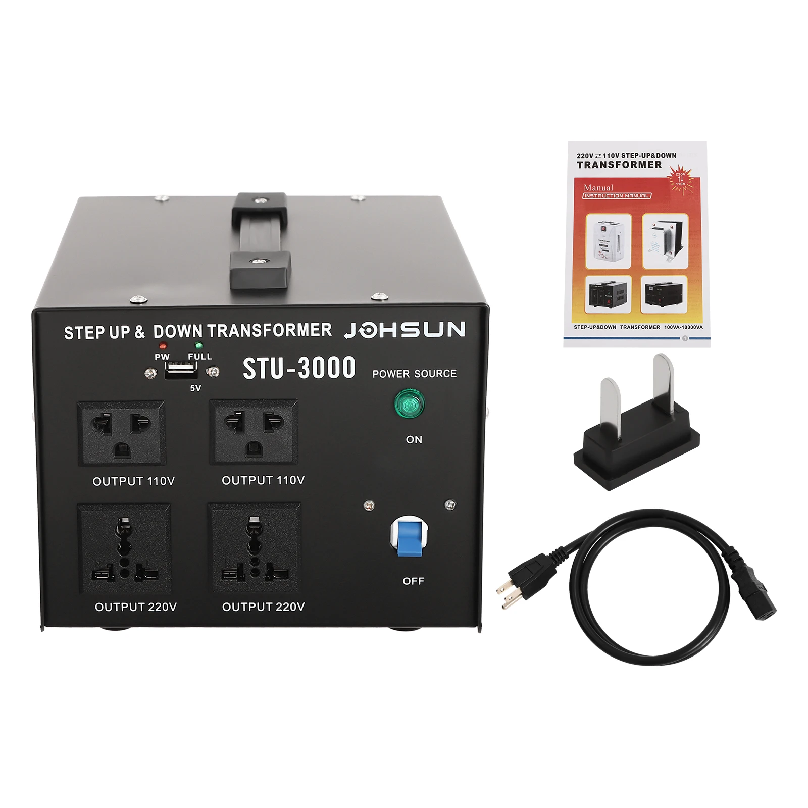 3000W Voltage Converter Transformer 110V to 220V/220V to 110V Step Up/Down 3-Mode Output for Electronics, Heavy-Duty Machines