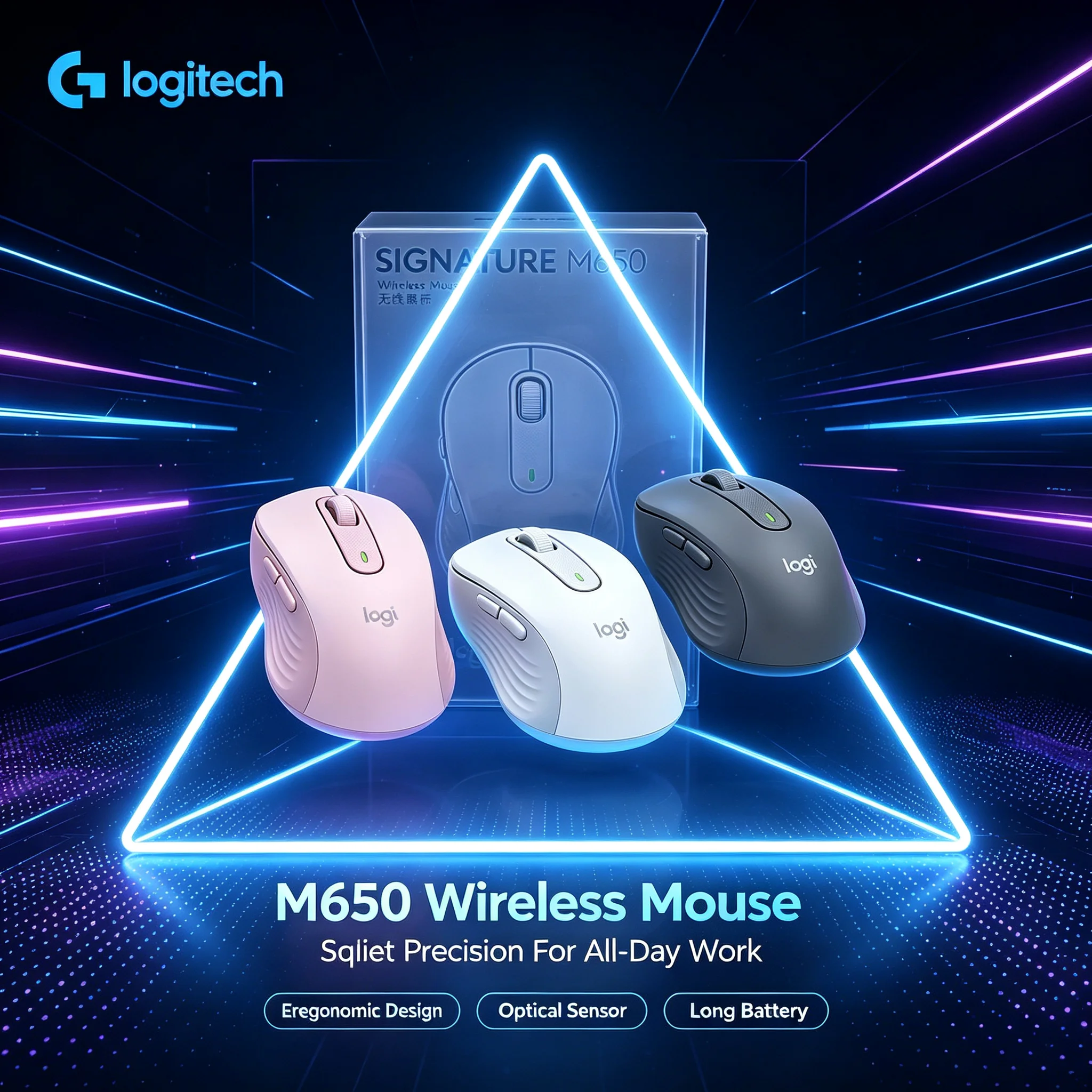 Genuine Logitech M650 Multi‑Device Wireless Mouse Ergonomic Design Smooth Scroll For Office