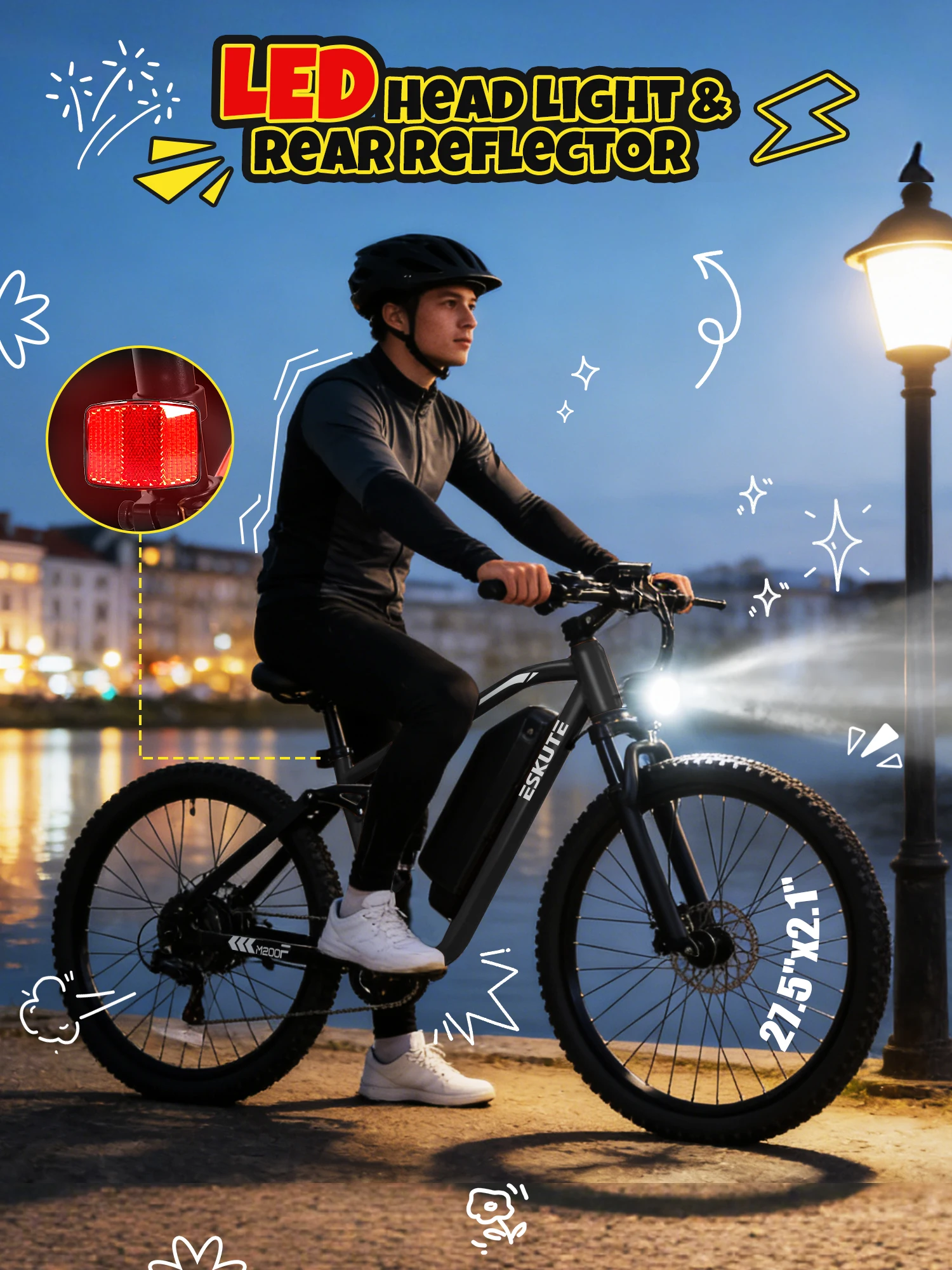 ESKUTE M200F Electric Bike for Adults – 27.5 inch Tire Mountain E-Bike,  Brushless Motor, 48V 20.8Ah Removable Battery, Up to 80 Miles, Step Over Commuter E-MTB, Full Suspensions view 5