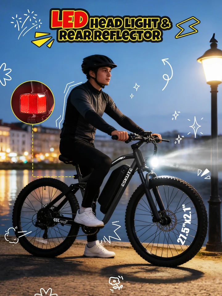 ESKUTE M200F Electric Bike for Adults – 27.5 inch Tire Mountain E-Bike,  Brushless Motor, 48V 20.8Ah Removable Battery, Up to 80 Miles, Step Over Commuter E-MTB, Full Suspensions image 9