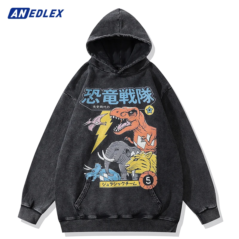 

Hip Hop Men Fashion Streetwear Vintage Black Hoodie Sweatshirt Cartoon Animal Graphic Hooded Pullover Harajuku Cotton Hoodie