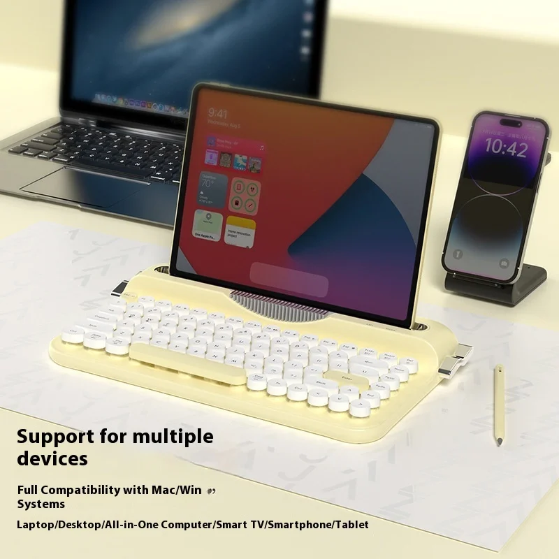 Ajazz Af84 Bluetooth Nirkabel 2.4G Dual-Mode Retro Keyboard Mendukung Koneksi Multi-Perangkat dengan Alurnya Sendiri Tetap