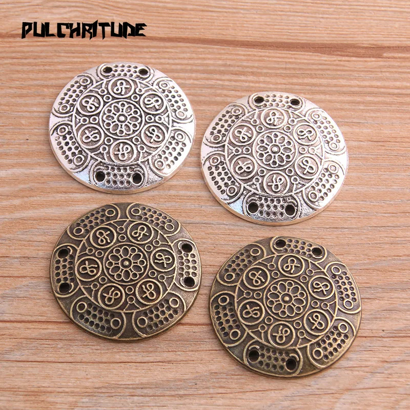 2pcs 37mm Two Color Flower Round Charms Connector Jewelry Making DIY Handmade Craft DIY