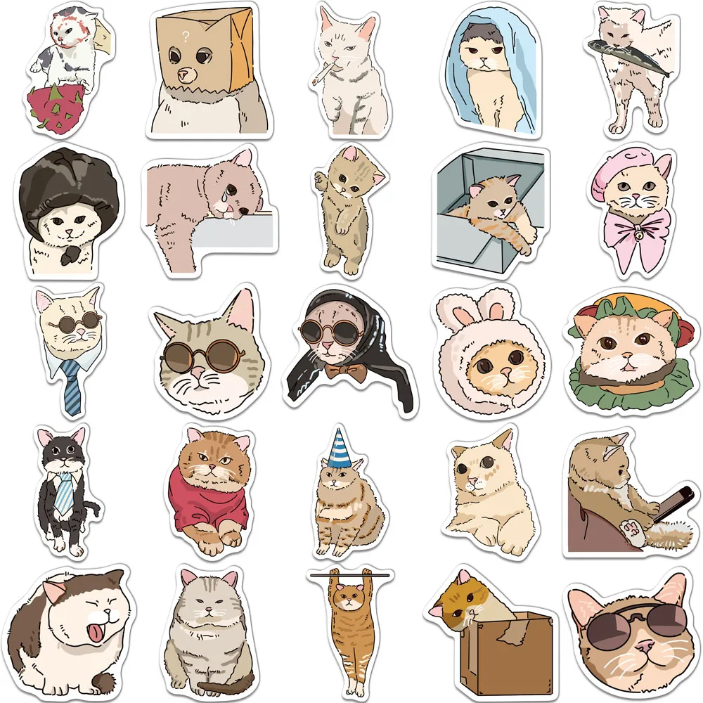 50/100PCS Creative Cat Fun, Funny, Cute Cartoon Stickers Decorative Phone Cases, Notebook Bottles, Personalized Stickers