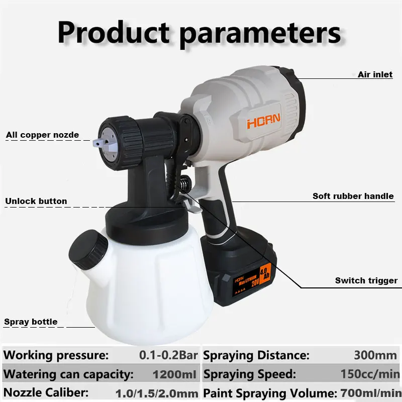 1200ML Electric Spray Gun High Power Cordless Paint Sprayer HVLP Auto Furniture Steel Coating Airbrush For Makita 20V Battery