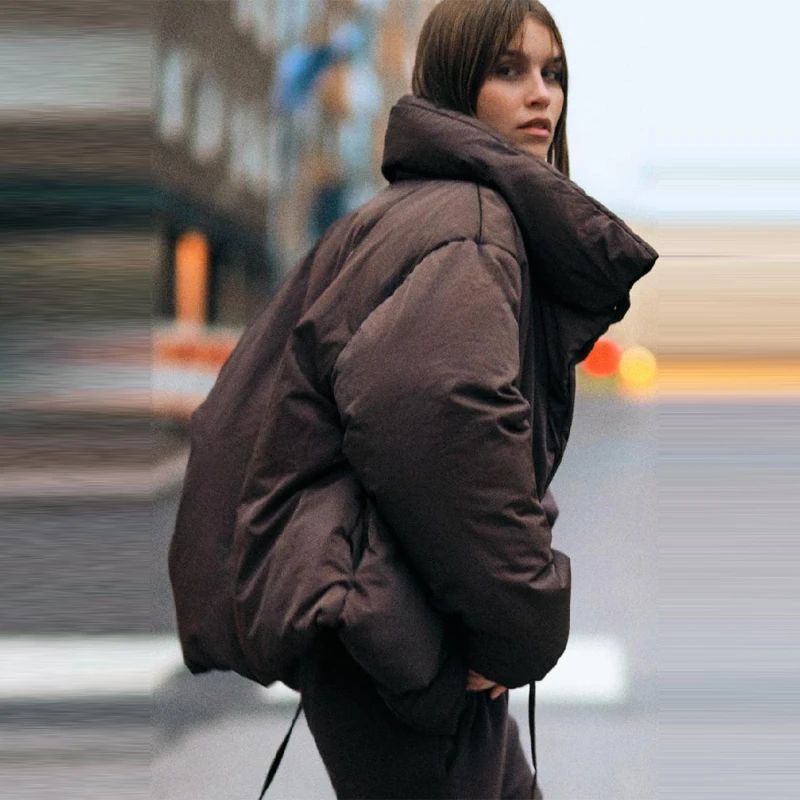 

Women's Fashion Vintage High Neck Cotton Coat Autumn Winter Versatile Commuter Lace Up Thick Jacket Female Botton Short Clothes