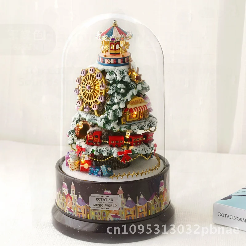 

Children's DIY Creative Handmade Rotating Music Box European Style Sky City Theme Birthday Gift for Girlfriend Wooden MDF