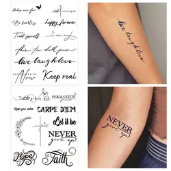 2pcs Fashion Creative English Letter Waterproof Temporary Tattoo Sticker Sketch Flower Fake Tattoo for Women Men 타투스티커