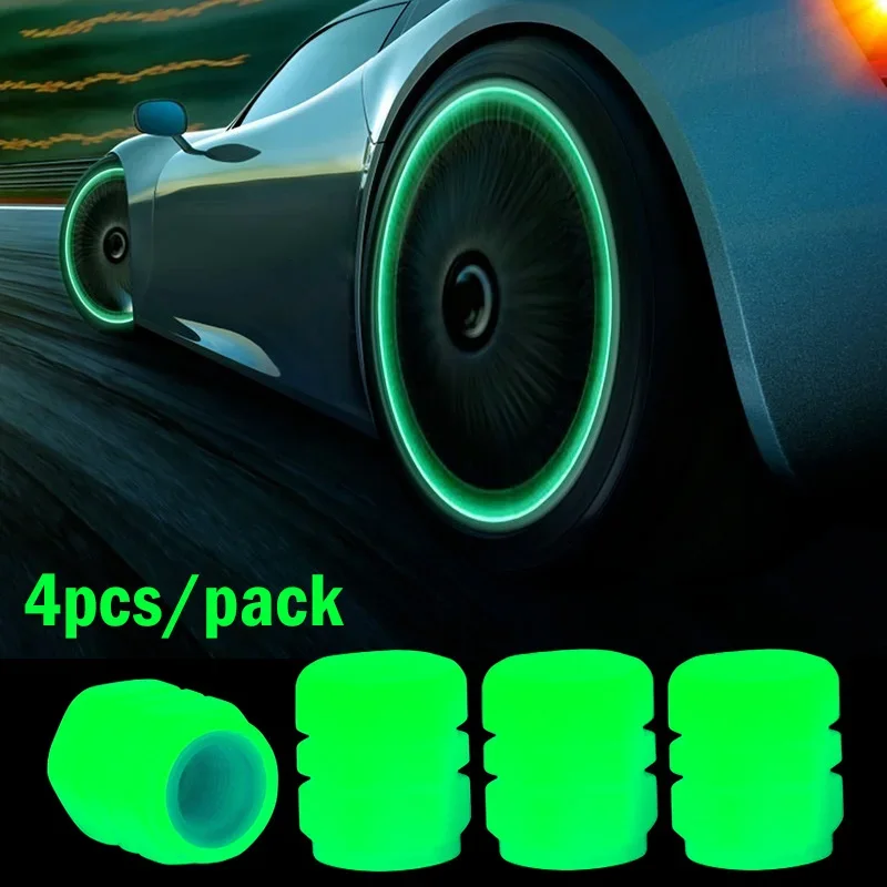 4 Pcs Luminous Tire Valve Cap Car Wheel Hub Glowing Dust-proof Decorative Tyre Rim Stem Covers Applicable Motorcycle Bike