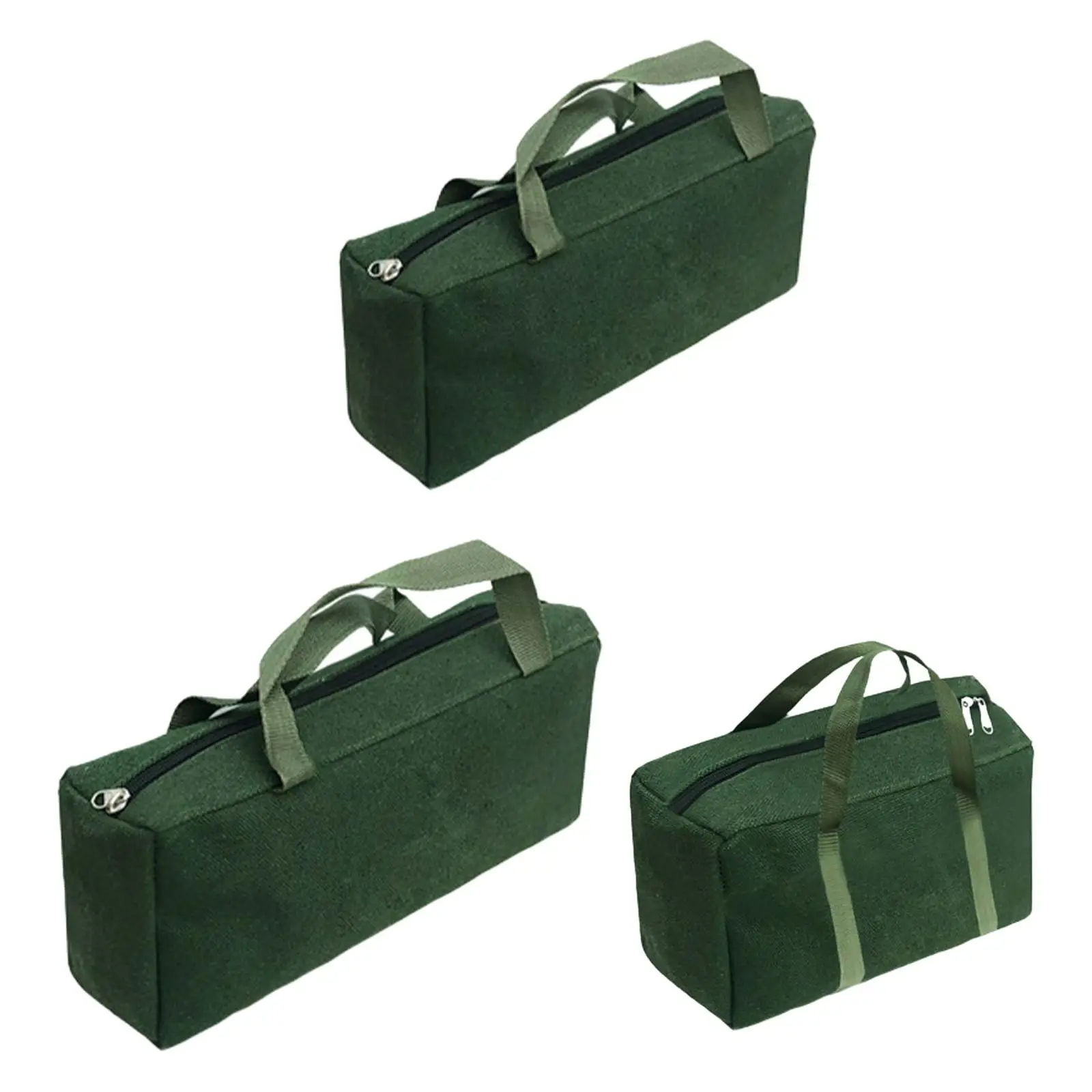 Canvas Tool Storage Bag Zipper Handbag Multifunctional Waterproof Portable Tool Pouch Wide Mouth for Men Green Professional