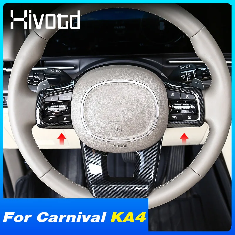 

Car Steering Wheel Cover Carbon Button Frame Sticker Interior Decoration Modification Accessories For Kia Carnival KA4 2021-2022