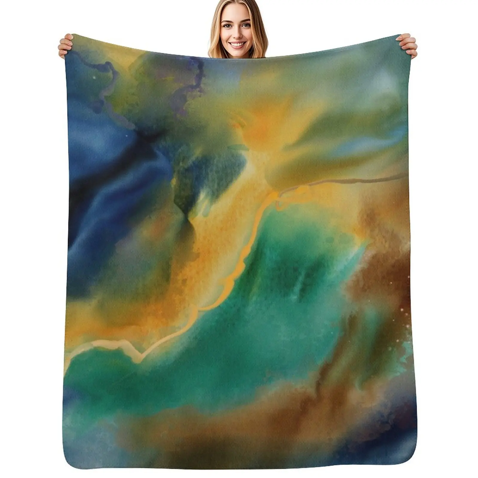 Border Line Watercolor Abstract Throw Blanket Thin Blankets For Baby halloween Bed valentine gift ideas Softest Blankets