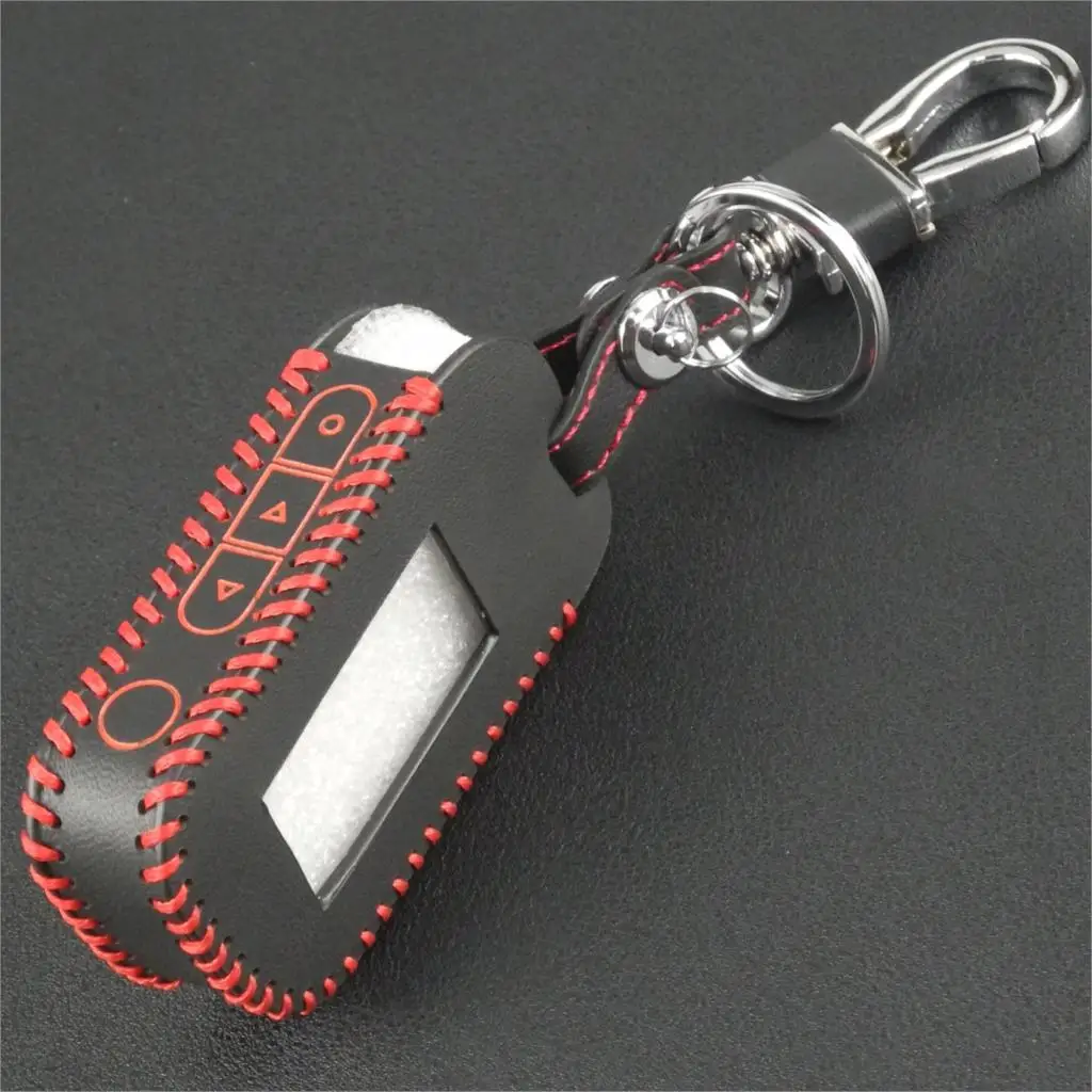 jingyuqin 3 Buttons Remote Hand-stitched Leather Key Cover Case A93 Keychaine For Starline A93 A63 Two Way Car Alarm