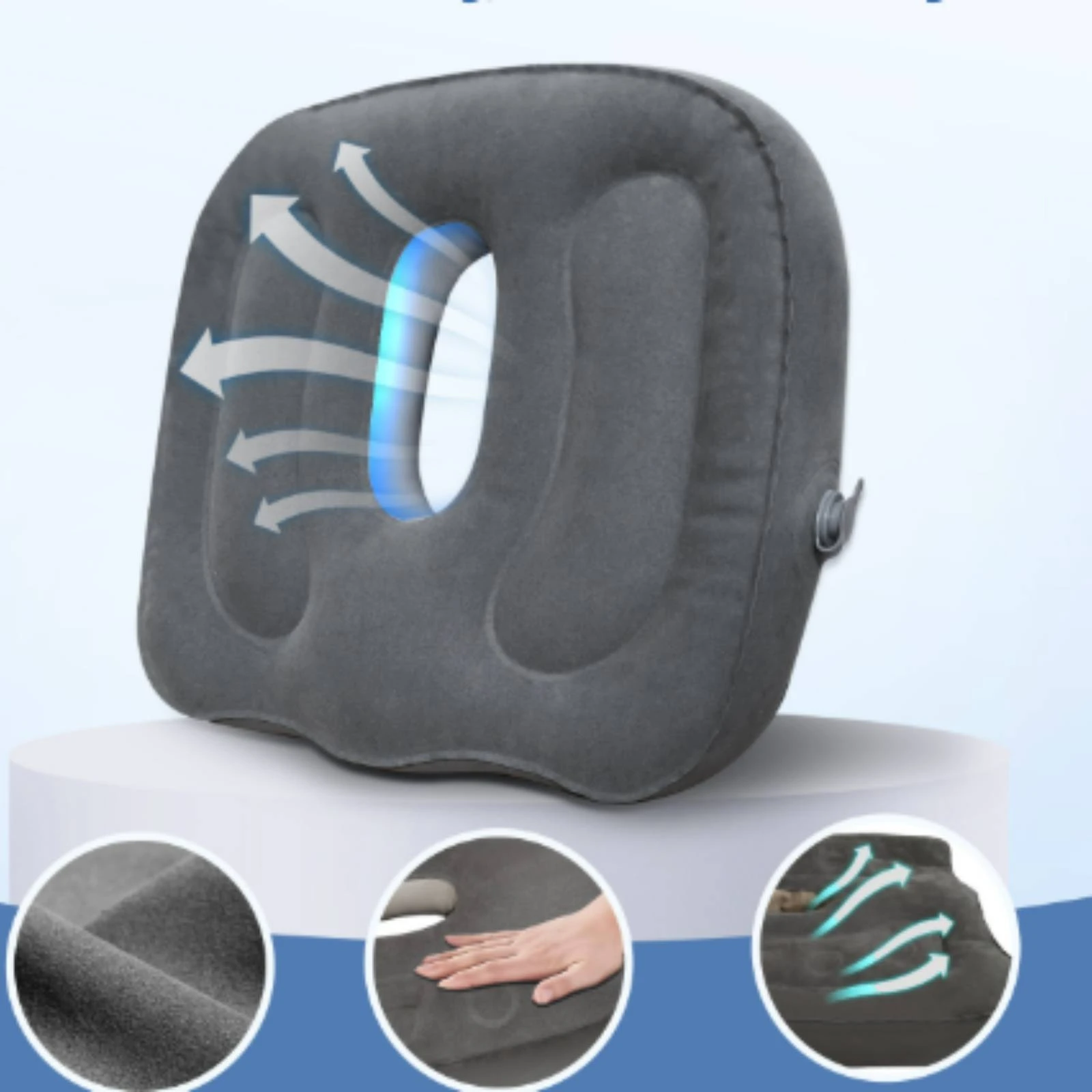 Inflatable Seat Cushion Flocked Seat Cushion with Valve Portable Soft for Office Chair, Travel
