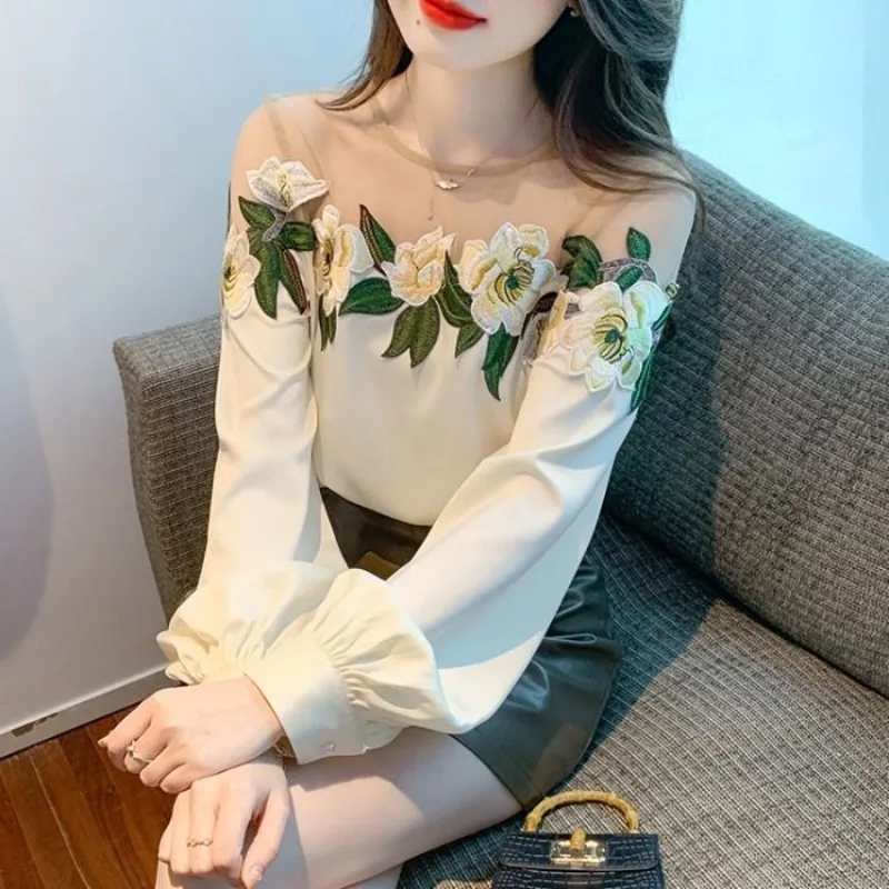 

Мягкий женский топ с круглым вырезом и цветами, изысканный, элегантный, повседневный, молодежный, продвижение, довольно базовые, милые, 2025, социальные рубашки и блузки для женщин