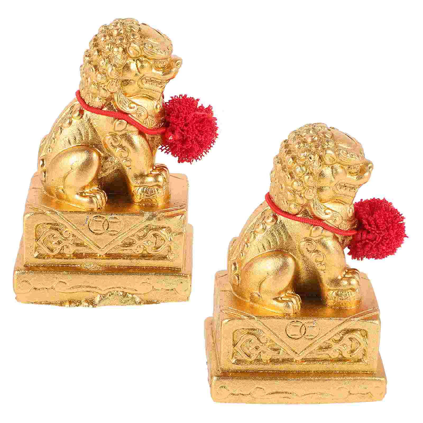 2 Pcs Lion Ornament Ornaments Chinese Divine Statue Sculpture Style Cement Mascot Decor Cotton Rubber Dogs Office Mini Figurine