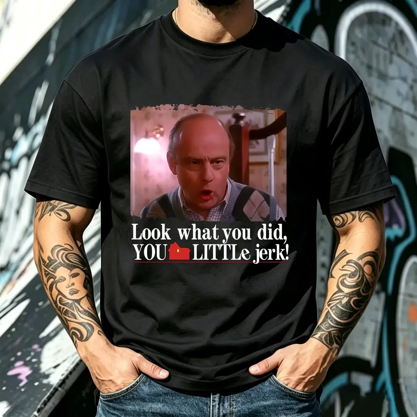 washed T Shirt Look What You Did Little Jerk Home Alone Christmas Movie Holiday Uncle Frank Film long or short sleeves vintage