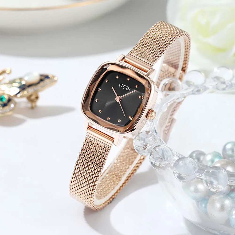 GEDI New Hot-Selling Stylish Mesh Band Square Women's Watch - Simple & Fashionable Quartz Watch Waterproof reloj mujer