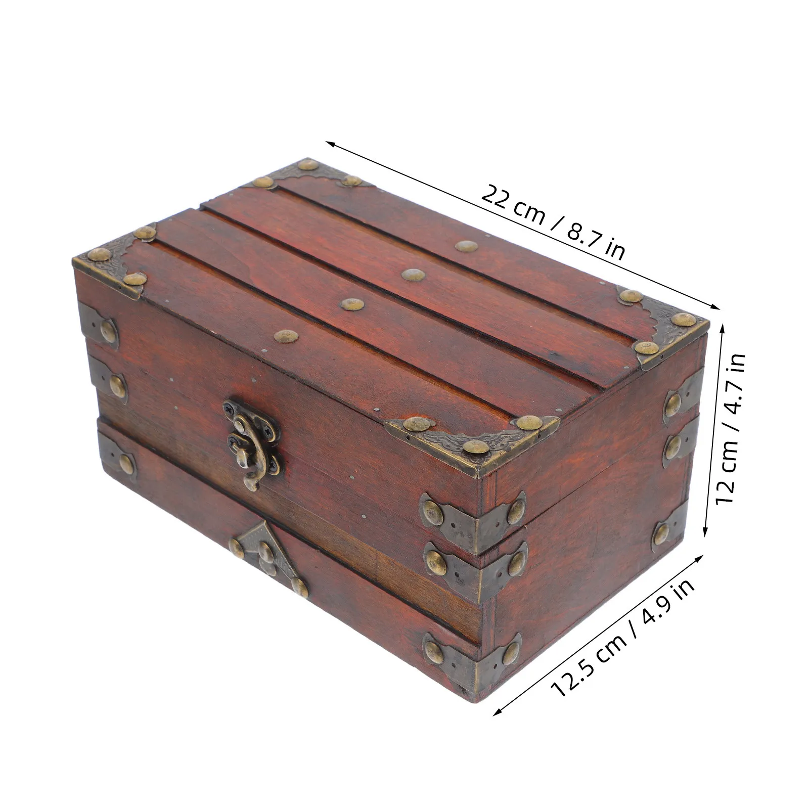 Vintage Treasure Chest Organizer Wooden Jewelry Box with Lock Retro Decorative Storage Box for Women Keepsakes Stamps Envelopes