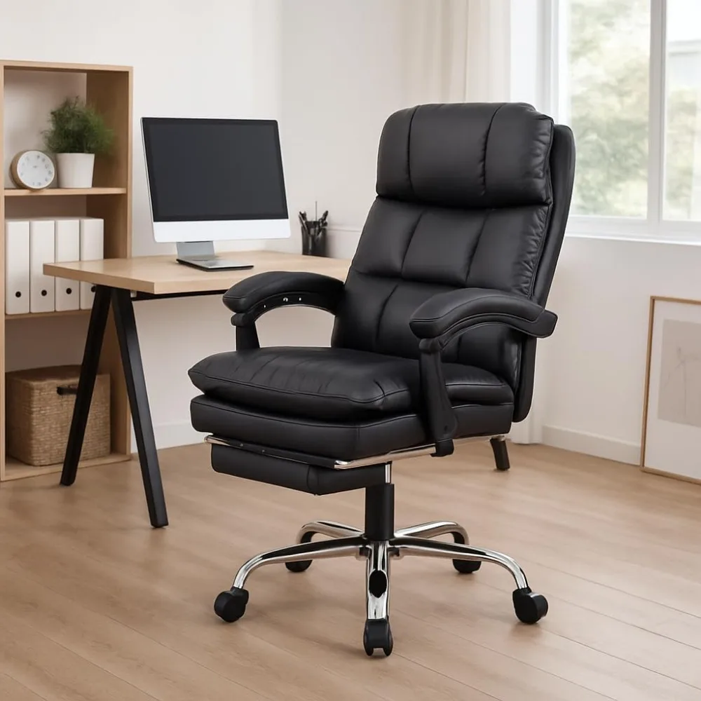 

Office Chair, Leather Desk Chair with Foot Rest, PU Home Computer Desk Chairs with Ergonomic Back Support, Soft and Comfortable,