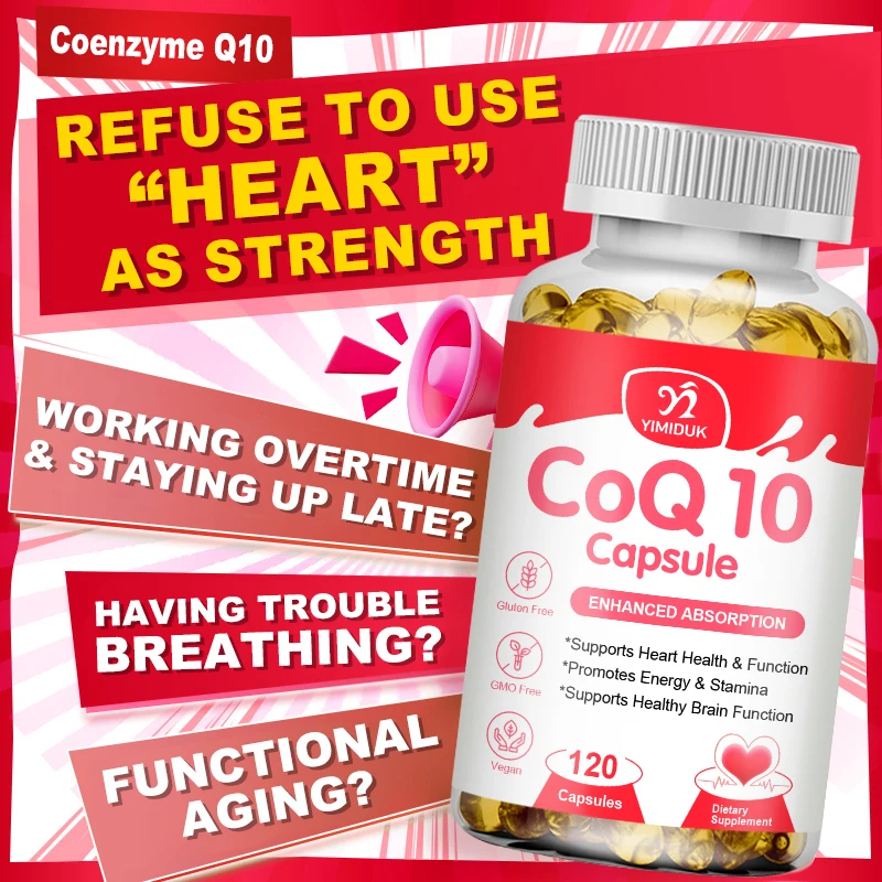 Organic Ubiquinone CoQ10 Capsules -Support for Brain, Vascular，Heart, & Energy Health,Improve Skin ,Coenzyme Q10 Supplement