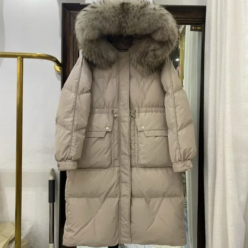 2023 nuovo inverno collo grande piumino di media lunghezza da donna addensato coreano Fit cappotto bianco cappotto da neve giacca da donna