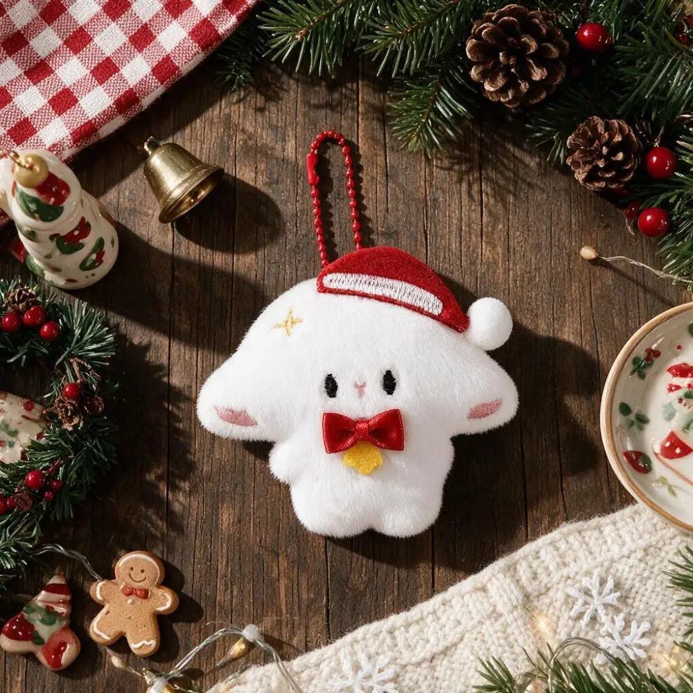 Cute Fluffy Hair Christmas Lamb Keychain with Red Hat Plush Stuffed Sheep Charm Mini Lightweight Bag Pendant Adults