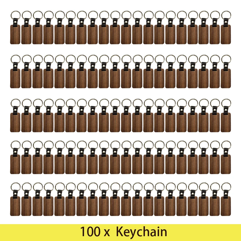 

100pcs Wooden Keychain Rectangular Collectible Key Ring Car Bag Hanging Pendant Painting Crafts Cute Keychain for Women Men