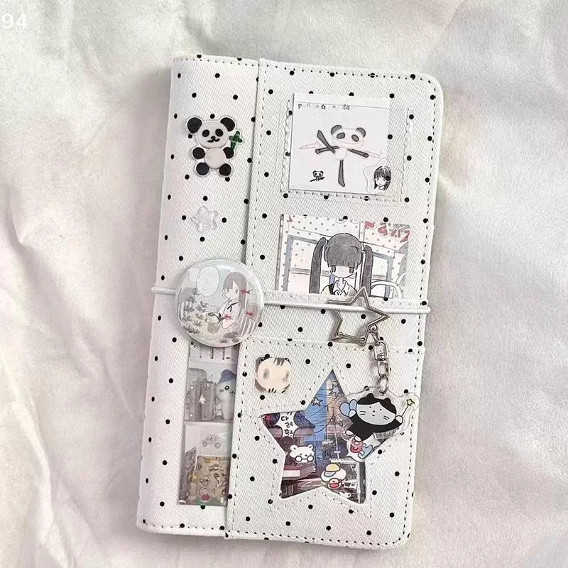 A6 Polka Dot Stoff-Notizbuch mit 6 Löchern, tragbares DIY-Scrapbook-Journal, Fotoalbum mit mehreren Taschen, Planer, Schulgeschenk