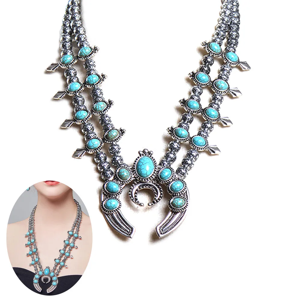 

Horn Necklace Women Alloy Turquoise Ox Choker Necklaces for Woman