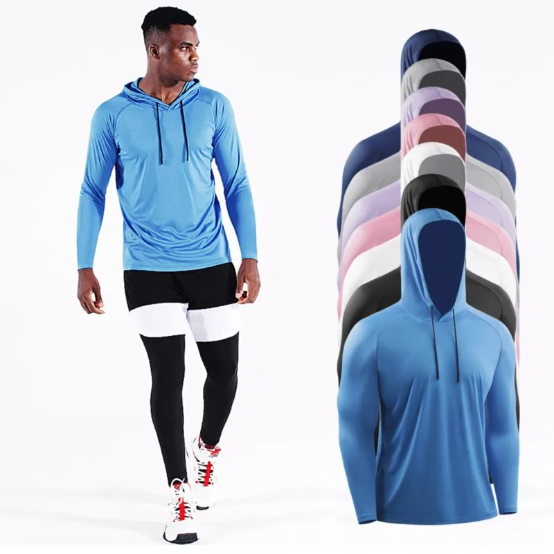 Men's Outdoor Running Fitness T-shirt Long Hoodies Quick Dry Sport Shirt Men Top Gym Trainning Exercise Coat Sweater Clothes J97