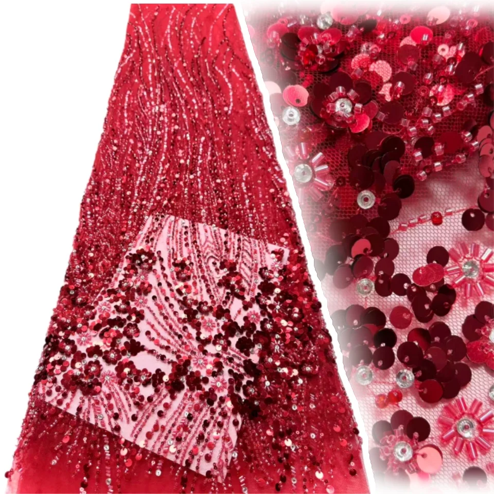 

Новейшая африканская французская сетчатая кружевная ткань с блестками, высокое качество, ткань с вышивкой бисером, 5 ярдов для женщин, свадебное платье AH1701